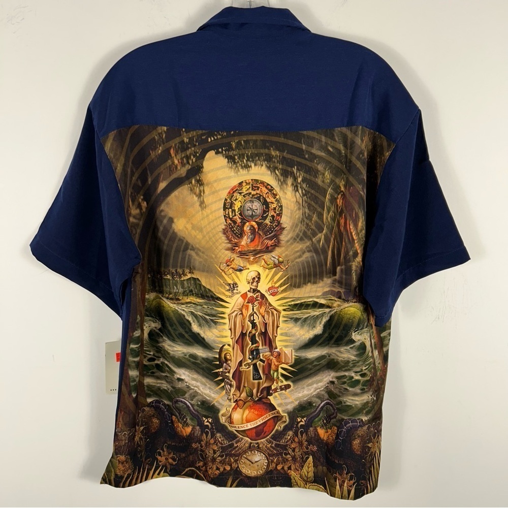 ❤️ New Mens Rick RIETVELD XXL Silence the Violence Nvy Button Y2K Camp Shirt